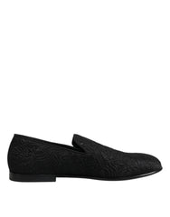 Dolce & Gabbana Black Jacquard Slip On Loafers Formal Shoes