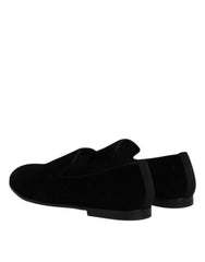 Dolce & Gabbana Black Velvet Slip On Loafers Formal Shoes