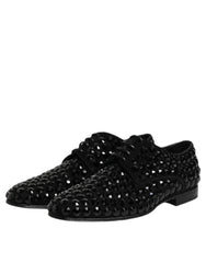 Dolce & Gabbana Black Suede Strass Derby Formal Shoes