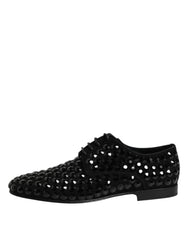 Dolce & Gabbana Black Suede Strass Derby Formal Shoes