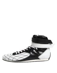 Dolce & Gabbana Black White Leather High Top Sneakers Shoes