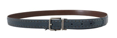 Dolce & Gabbana Blue Perforated Leather Gray Buckle Belt