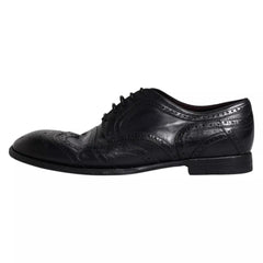 Dolce & Gabbana Dark Blue Leather Derby Wingtip Formal Shoes