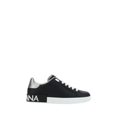 Dolce & Gabbana Black Calf Leather Bos Taurus Low Top Sneakers