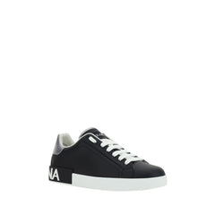 Dolce & Gabbana Black Calf Leather Bos Taurus Low Top Sneakers