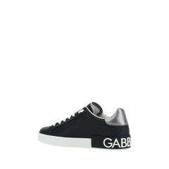 Dolce & Gabbana Black Calf Leather Bos Taurus Low Top Sneakers