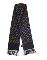 Dolce & Gabbana Blue Silk Printed Fringes Foulard Scarf