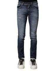 Dolce & Gabbana Blue Washed Cotton Slim Fit Men Denim Jeans