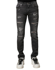 Dolce & Gabbana Black Washed Tattered Slim Fit Denim Jeans