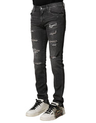 Dolce & Gabbana Black Washed Tattered Slim Fit Denim Jeans