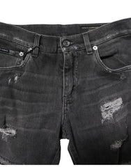 Dolce & Gabbana Black Washed Tattered Slim Fit Denim Jeans