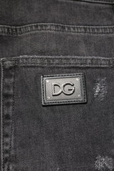 Dolce & Gabbana Black Washed Tattered Slim Fit Denim Jeans