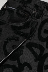 Dolce & Gabbana Gray Cotton DG Logo Straight Men Denim Jeans