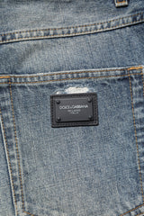 Dolce & Gabbana Blue Washed Tattered Straight Fit Denim Jeans