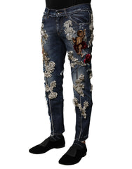 Dolce & Gabbana Blue Cotton Rhinestone Embellish Denim Jeans