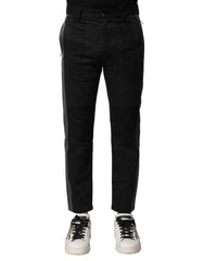 Dolce & Gabbana Black Gray Cotton Tapered Men Pants