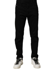 Dolce & Gabbana Black Cotton Tattered Slim Fit Men Denim Jeans