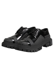 Dolce & Gabbana Black Patent Leather Trekking Derby Shoes