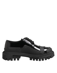 Dolce & Gabbana Black Patent Leather Trekking Derby Shoes