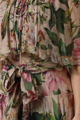 Dolce & Gabbana Pink Floral Print Tiered Long Maxi Dress
