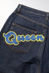 Dolce & Gabbana Blue Queen Patch AUDREY Mid Waist Denim Jeans