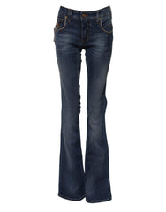 John Galliano Blue Cotton Mid Waist Wide Leg Denim Jeans