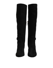 Dolce & Gabbana Black Suede Leather Knee High Boots Shoes