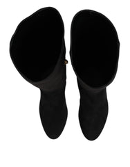 Dolce & Gabbana Black Suede Leather Knee High Boots Shoes