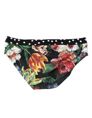 Dolce & Gabbana Black Floral Logo Beachwear Men Brief Swimwear
