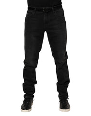 Dolce & Gabbana Black Cotton Logo Plaque Skinny Denim Jeans