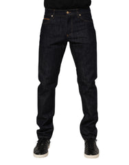 Dolce & Gabbana Dark Blue Cotton Logo Plaque Men Denim Jeans