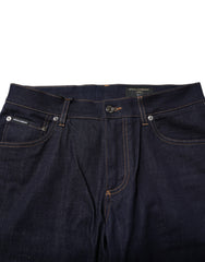 Dolce & Gabbana Dark Blue Cotton Logo Slim Fit Men Denim Jeans