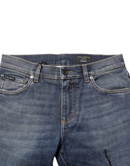 Dolce & Gabbana Blue Washed Skinny Logo Plaque Men Denim Jeans