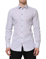 Dolce & Gabbana White Blue Striped Cotton GOLD Formal Shirt