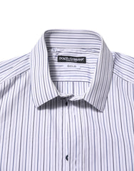 Dolce & Gabbana White Blue Striped Cotton GOLD Formal Shirt
