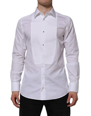 Dolce & Gabbana White Bib Cotton Popline GOLD Men Formal Shirt