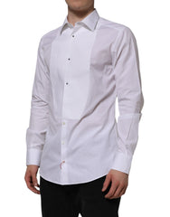 Dolce & Gabbana White Bib Cotton Popline GOLD Men Formal Shirt