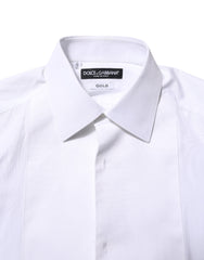 Dolce & Gabbana White Cotton GOLD Bib Poplin Formal Shirt