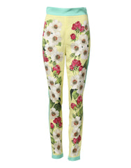 Dolce & Gabbana Yellow Silk Floral Leggings Pants