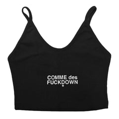 Comme Des Fuckdown Black Cotton Women Crop Top