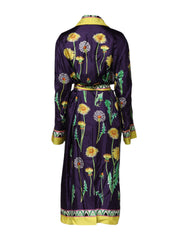 Dolce & Gabbana Blue Floral Print Silk Long Sleeves Wrap Robe