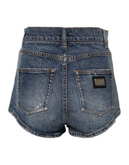 Dolce & Gabbana Blue Tattered Denim Cotton Hot Pants Shorts