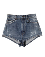 Dolce & Gabbana Blue Tattered Denim Cotton Hot Pants Shorts