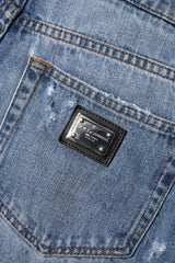 Dolce & Gabbana Blue Logo Plaque Denim Cotton Hot Pants Shorts