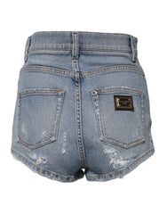 Dolce & Gabbana Blue Tattered Denim Cotton Hot Pants Shorts