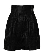 Dolce & Gabbana Black Floral Embroidery Silk High Waist Shorts