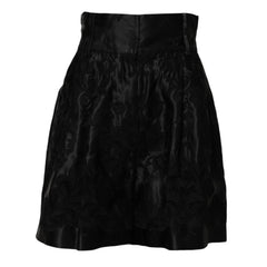 Dolce & Gabbana Black Floral Embroidery Silk High Waist Shorts