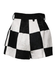 Dolce & Gabbana Black White Floral Brocade Hot Pants Shorts