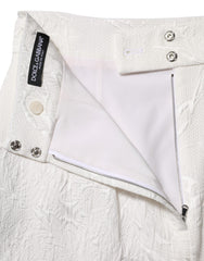 Dolce & Gabbana White Floral Brocade A-line High Waist Skirt