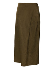 Jil Sander Olive Green Viscose A-line High Waist Midi Skirt